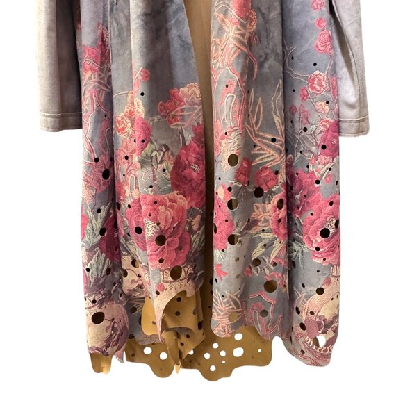 Adore Taupe‎ Knitwear Swing Coat. Trench Jacket With Floral Embroidery & Scarf - Picture 15 of 16